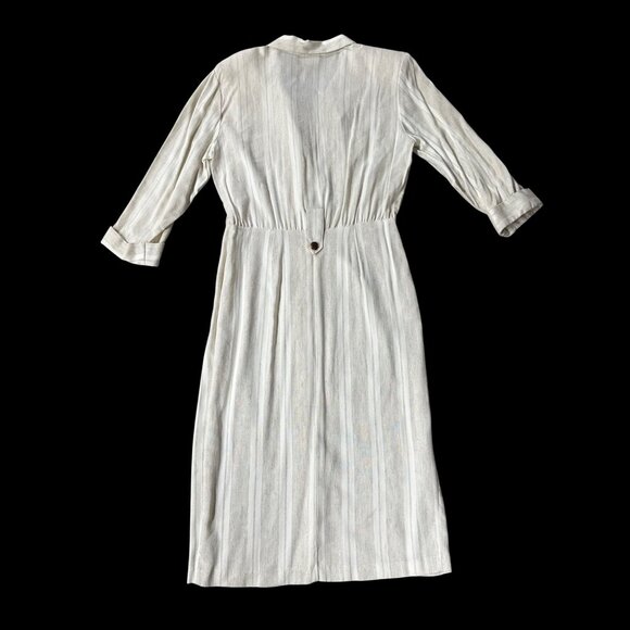 Vintage Cream Beige Dress Button Down Striped 1980s Brittany Nicole USA 13/14 - Picture 3 of 9
